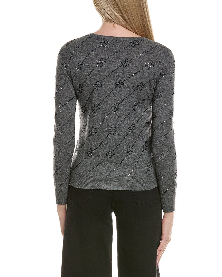 Sofiacashmere Heatset Diagonal Floral Wool & Cashmere-Blend Sweater