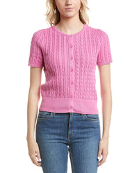 Design History Womens Button Front Linen-Blend Cardigan, S, Pink