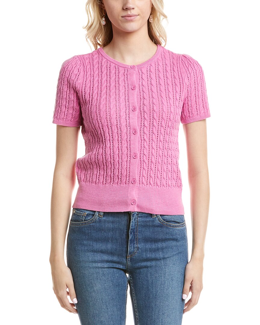 Design History Womens Button Front Linen-Blend Cardigan, S, Pink