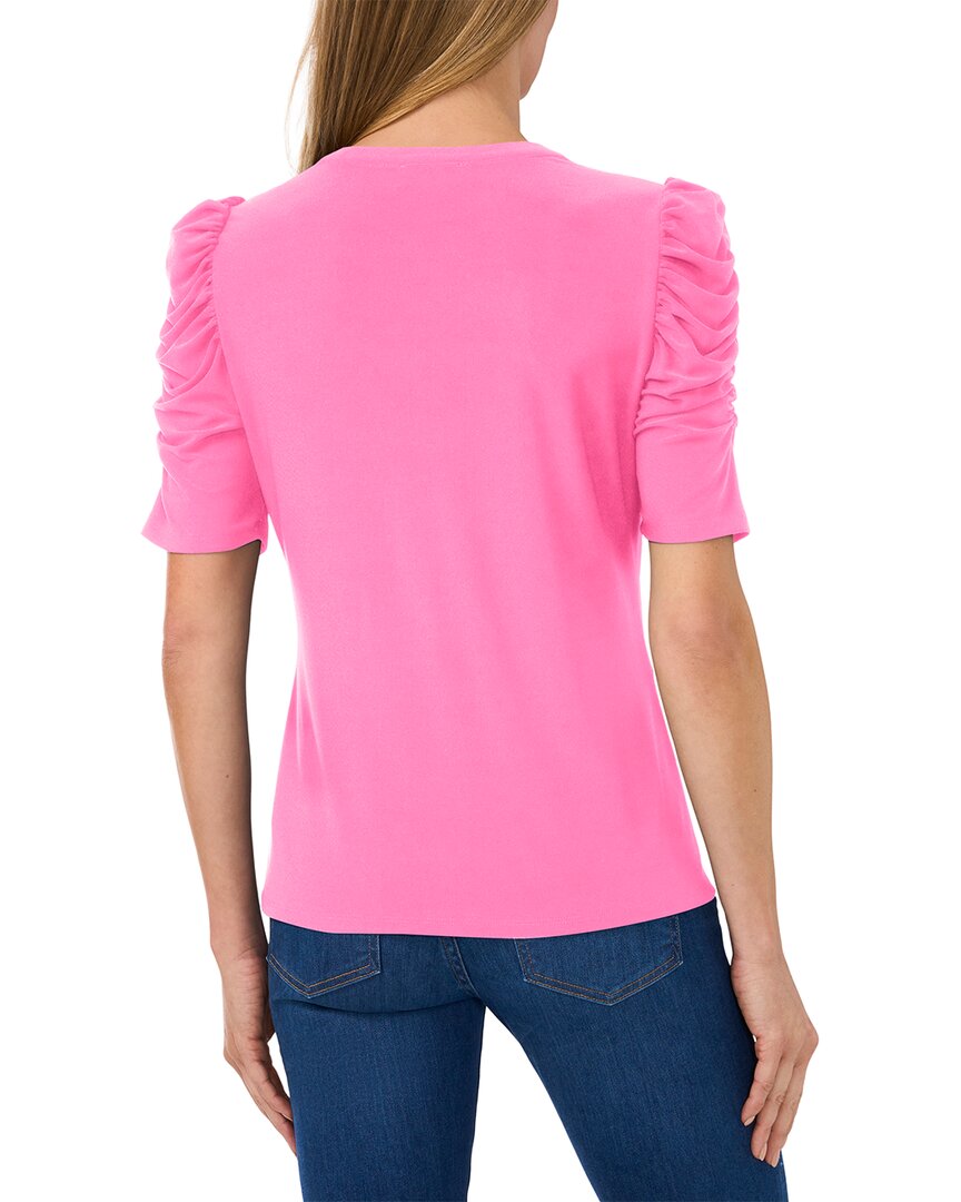 Cece Shirred Sleeve Henley Knit Top