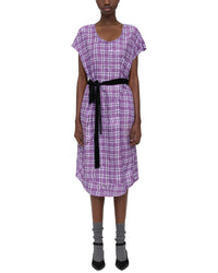 Theory Wrinkle Check Midi Dress Purple Petite 0 (XS)