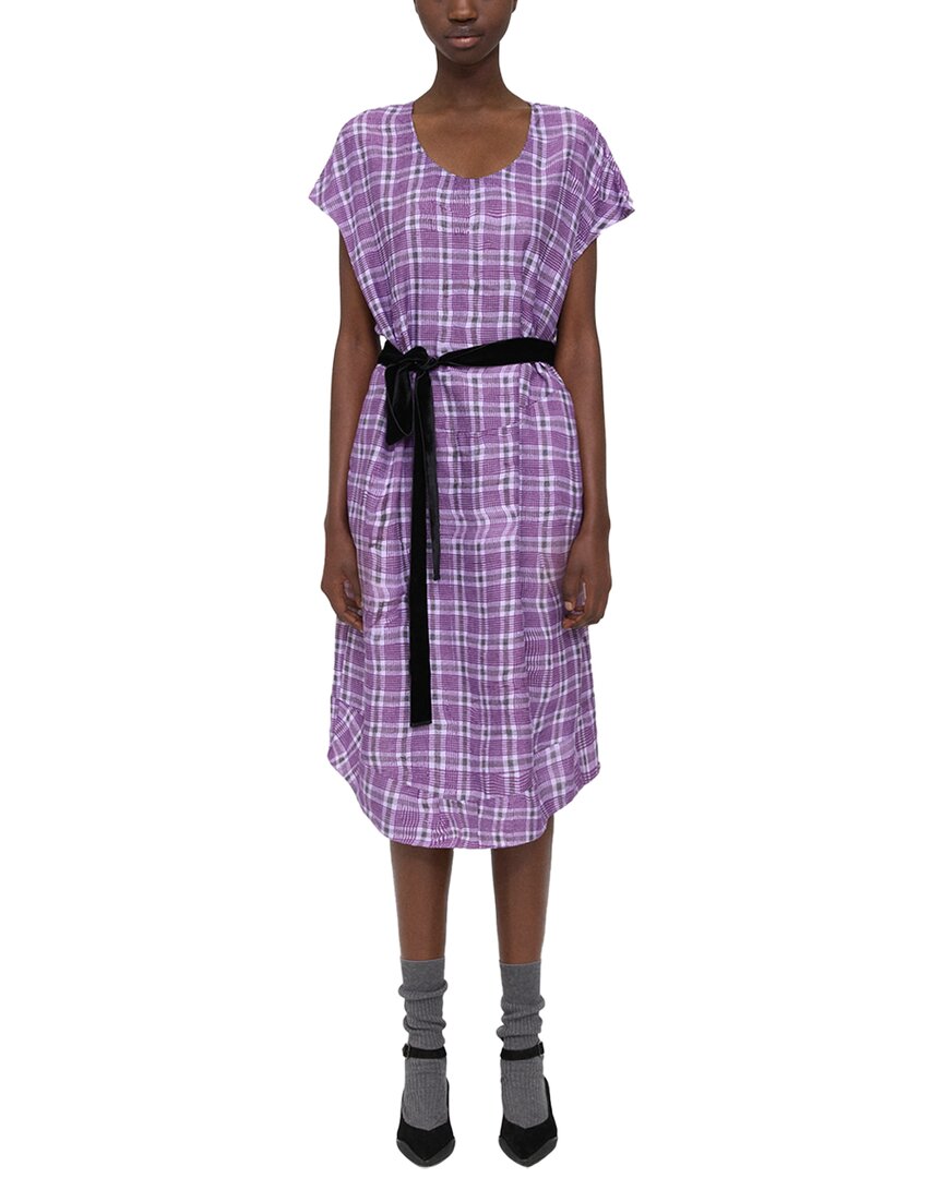 Theory Wrinkle Check Midi Dress Purple Petite 0 (XS)