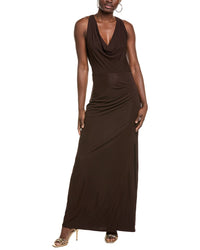 Simkhai Kosme Deep V-Neck Gown Brown Multi