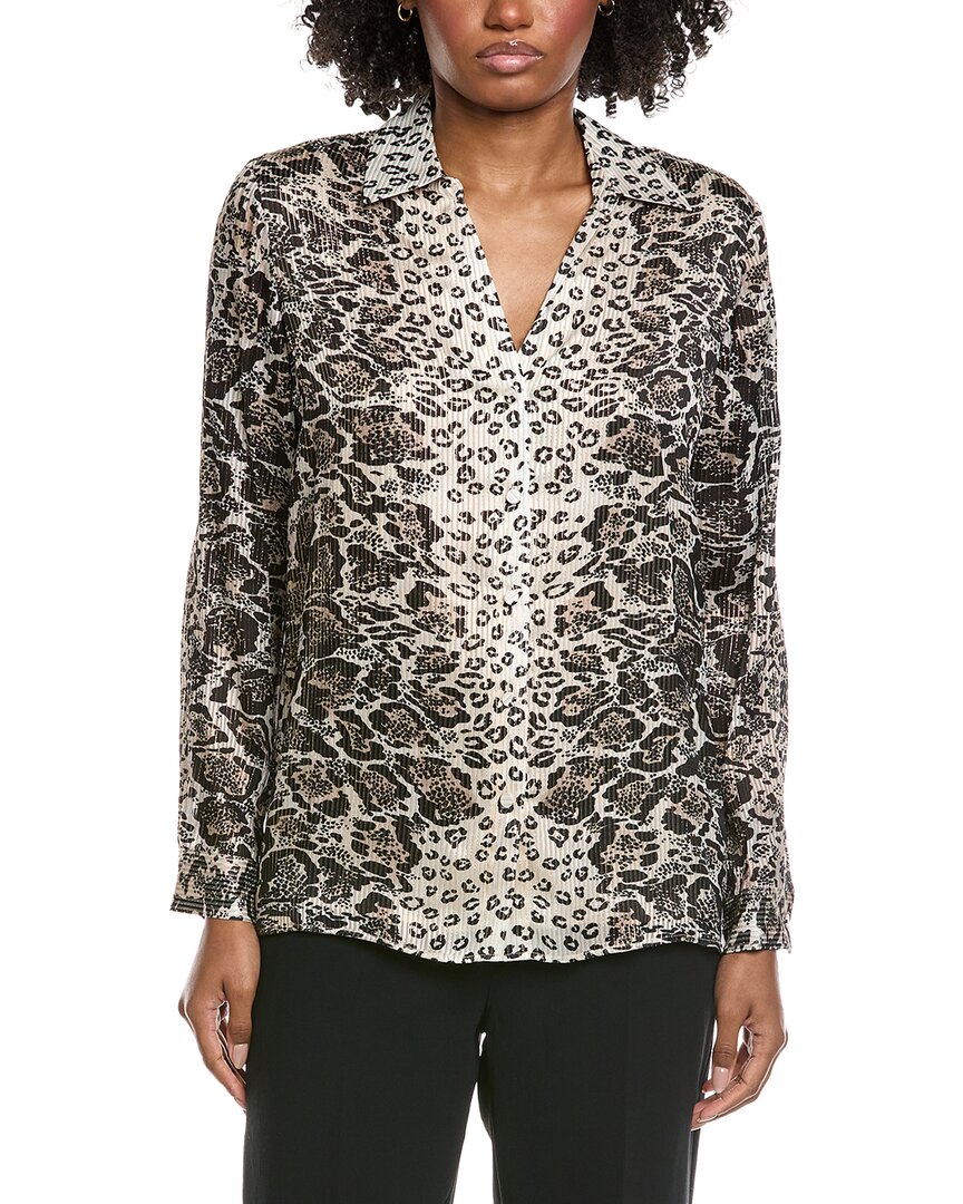 Elie Tahari Collar Deep V-Neck Silk-Blend Blouse