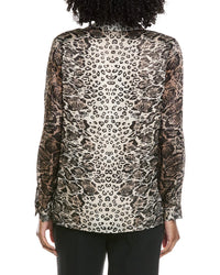 Elie Tahari Collar Deep V-Neck Silk-Blend Blouse