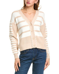 T Tahari Whipstitch Cardigan Beige