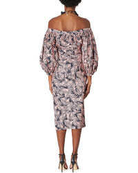 Carolina Herrera Off Shoulder Puff Sleeve Ruched Midi Dress