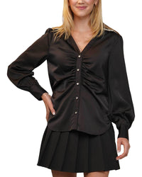 Why Dress Pearl Neck Button Up Black