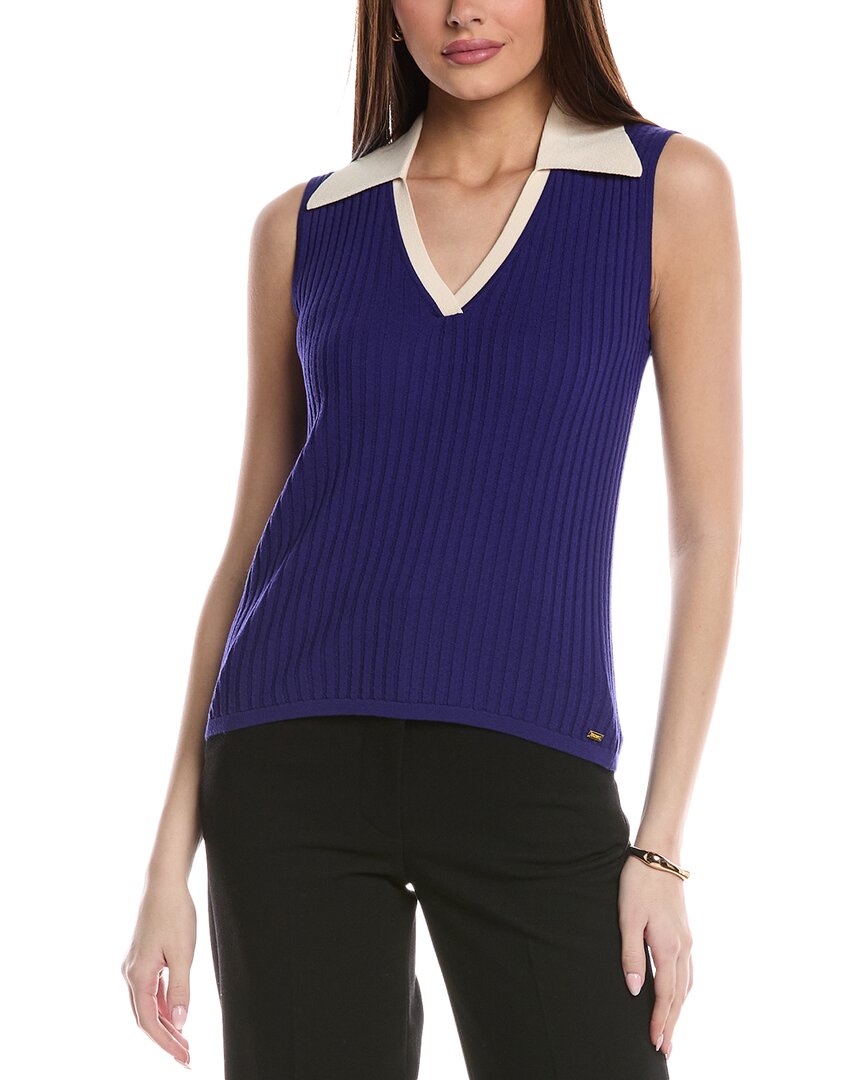 St. John Textured Rib Knit Collar Shell Blue