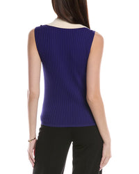 St. John Textured Rib Knit Collar Shell