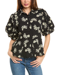 Gracia Puff Sleeve Peplum Blouse Regular 4 (S) Black