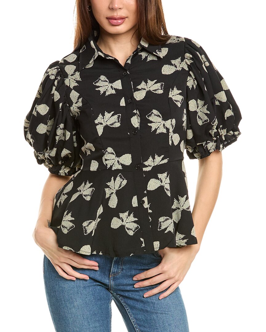 Gracia Puff Sleeve Peplum Blouse Regular 4 (S) Black