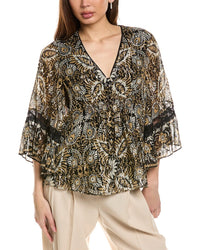 Kobi Halperin Ele Print Peasant Blouse Regular 0 (XS) Black