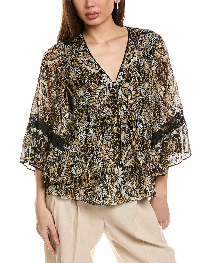 Kobi Halperin Ele Print Peasant Blouse Regular 0 (XS) Black
