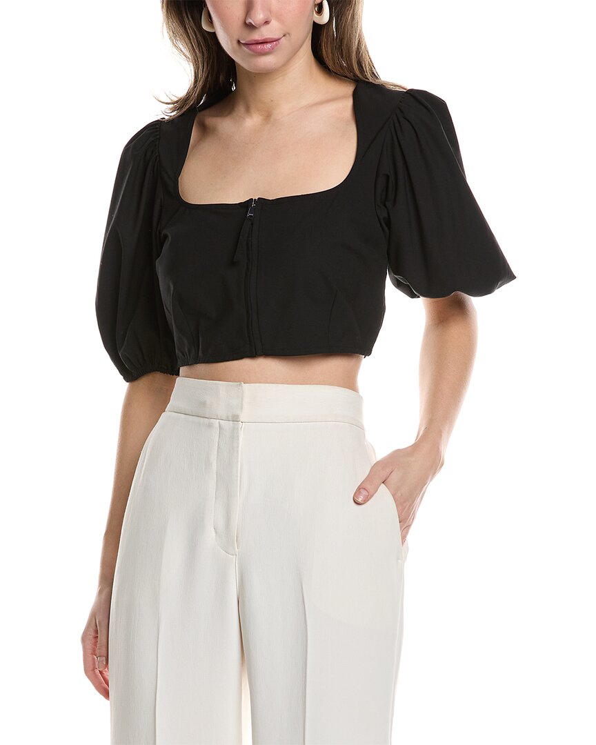 Ganni Drapey Melange Cropped Zipper Blouse 44 Black