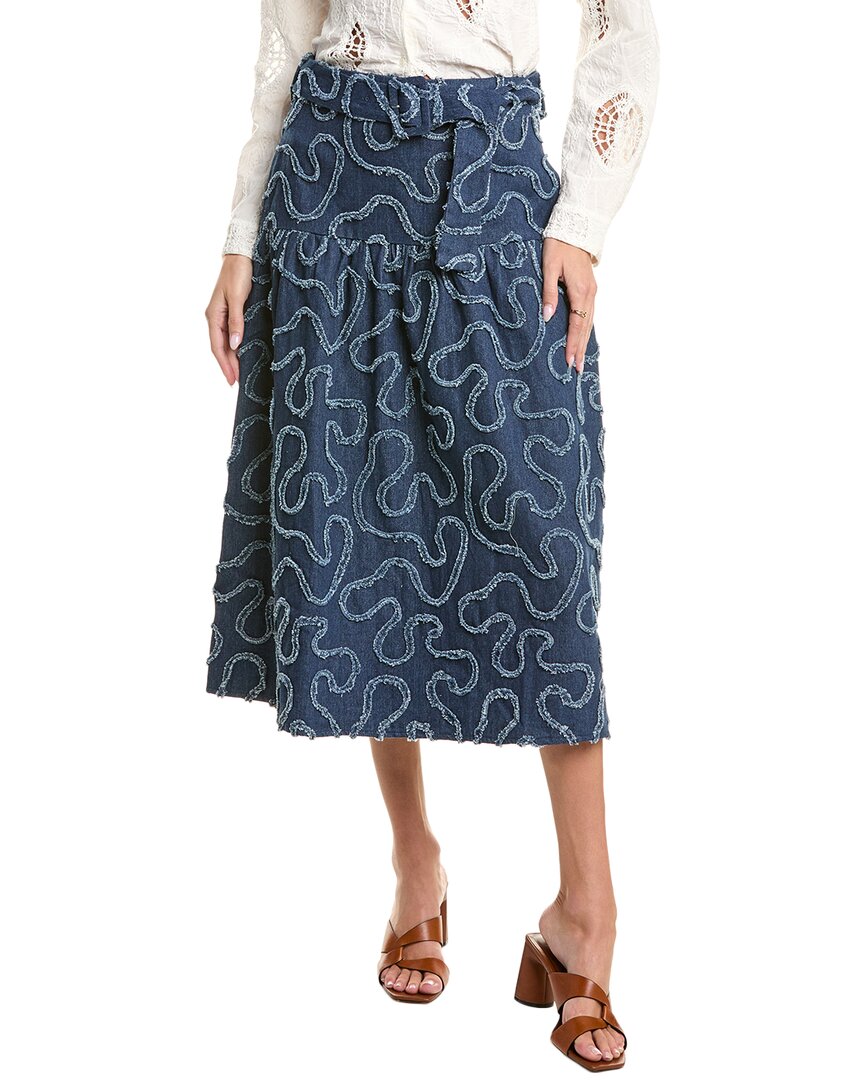 Gracia Denim Distress Midi Skirt