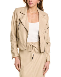 Theo The Label Hera Zip Biker Jacket Brown Multi