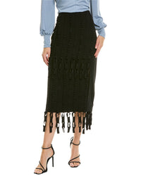 Ferragamo Fringe Hem Wool Maxi Skirt 38 Black