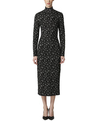 Carolina Herrera Turtleneck Column Silk-Blend Midi Dress Grey Multi Regular 0 (XS)