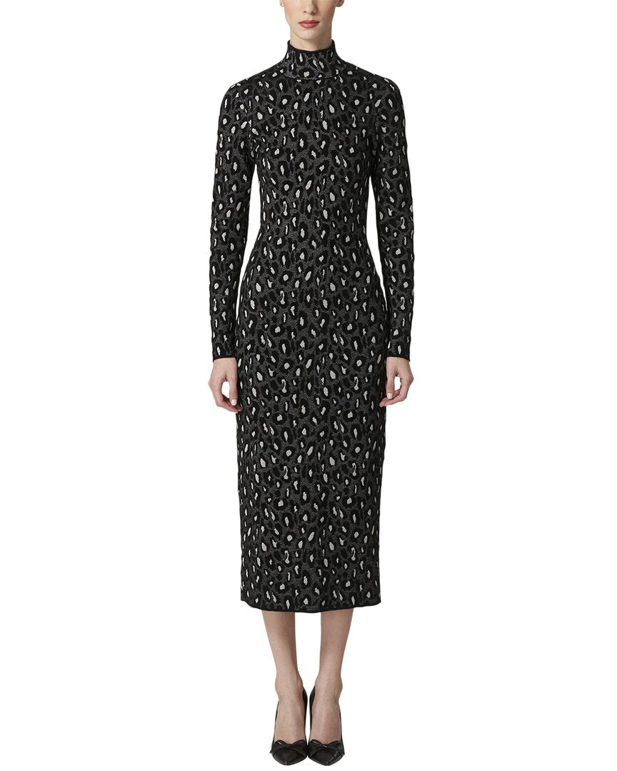 Carolina Herrera Turtleneck Column Silk-Blend Midi Dress Grey Multi Regular 0 (XS)