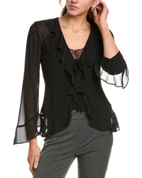 Bcbgmaxazria Ruffle Blouse Black Regular 0 (XS)