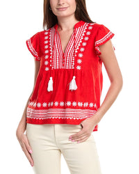 Sail To Sable Ruffle Front Linen-Blend Top