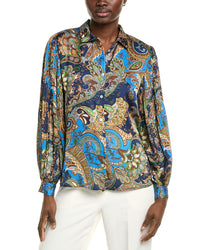 T Tahari Pleated Sleeve Blouse Blue