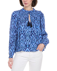 Sail To Sable Ruffle Neck Top Blue
