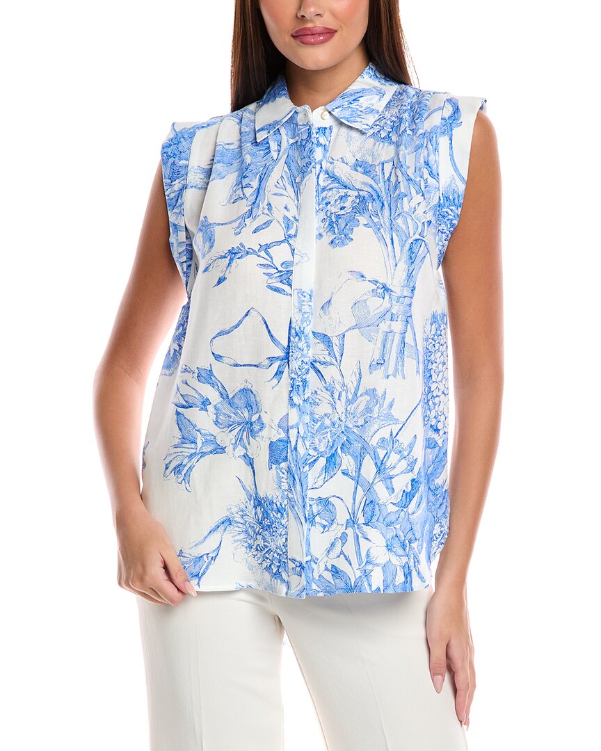T Tahari Button Linen-Blend Blouse