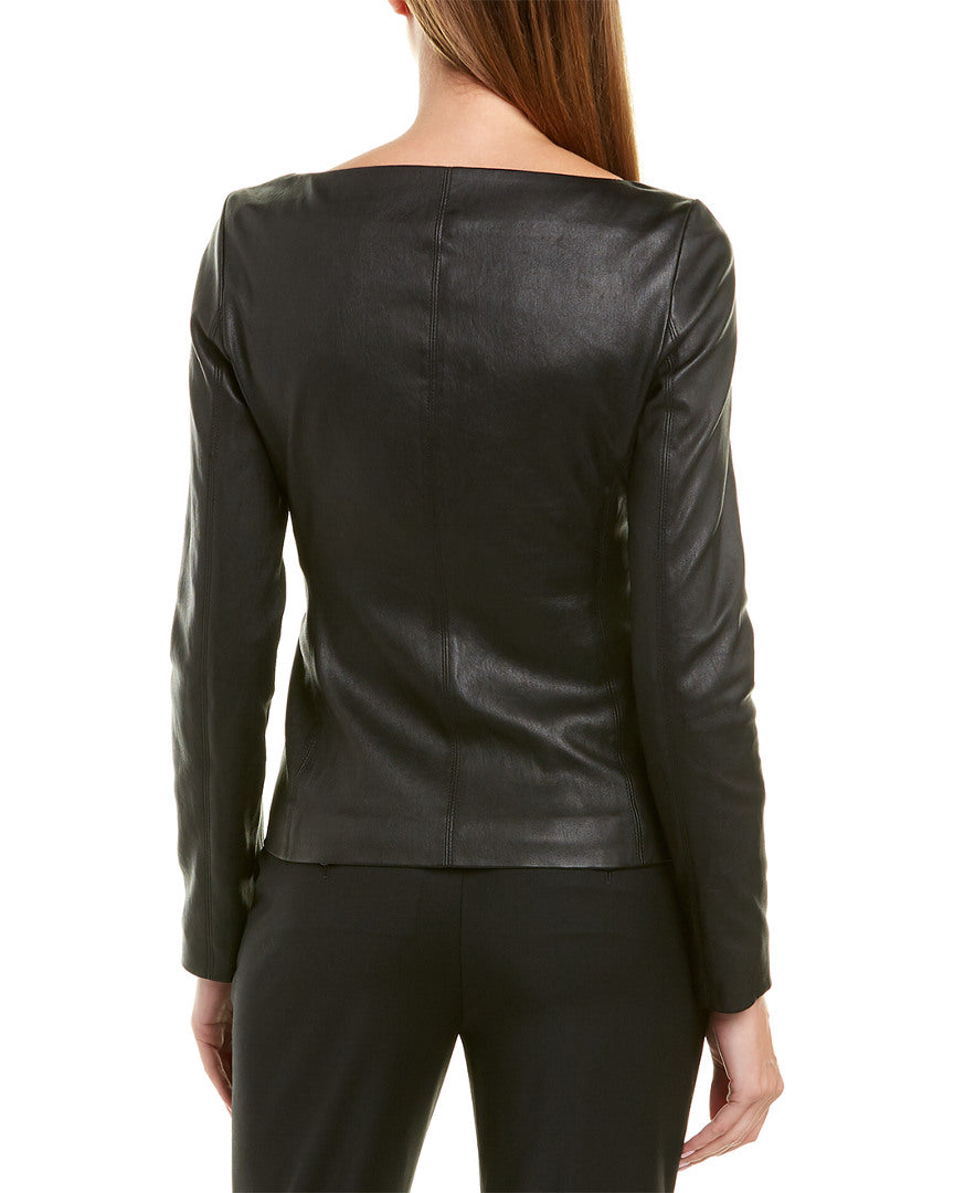 Theory Fitted Leather Wrap Jacket