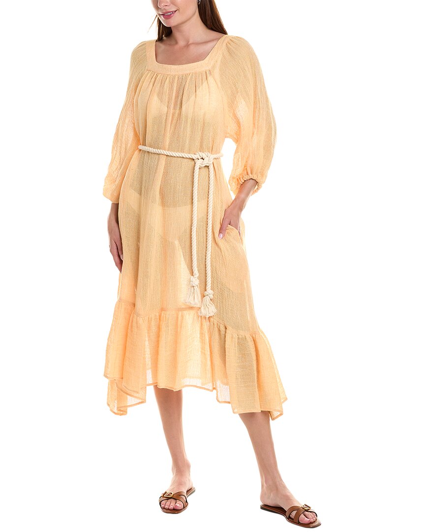Lisa Marie Fernandez Laure Linen-Blend Midi Dress Orange