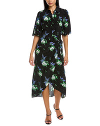 Les Rêveries Flutter Sleeve Silk Midi Dress Black