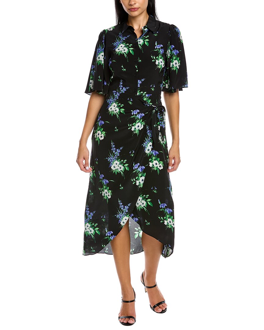 Les Rêveries Flutter Sleeve Silk Midi Dress Black