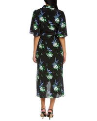 Les Rêveries Flutter Sleeve Silk Midi Dress