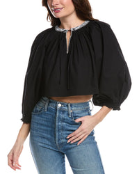 Re/Done Victorian Cut Off Blouse Black