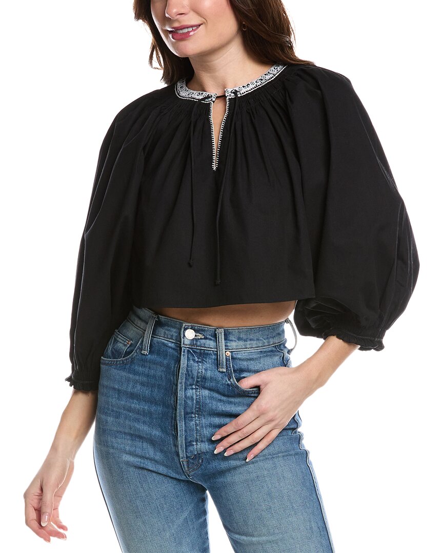 Re/Done Victorian Cut Off Blouse Black