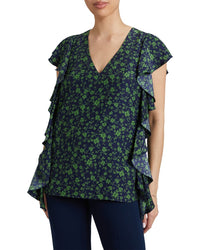 Santorelli Camryn Ruffle Blouse Blue