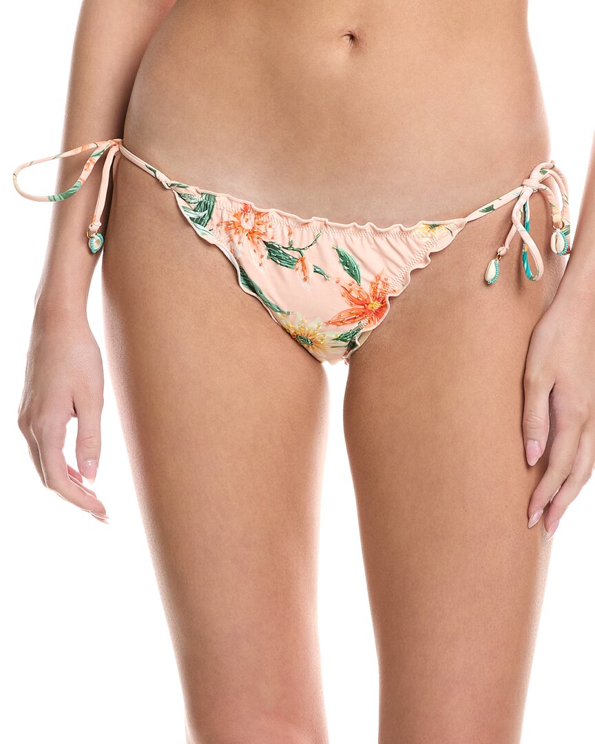 Pq Swim Embroidered Lettuce Edge Tie Full Bikini Bottom Pink Regular 12 (L)