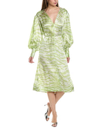 Ganni Drop-Shoulder V-Neck Silk-Blend Maxi Dress Green