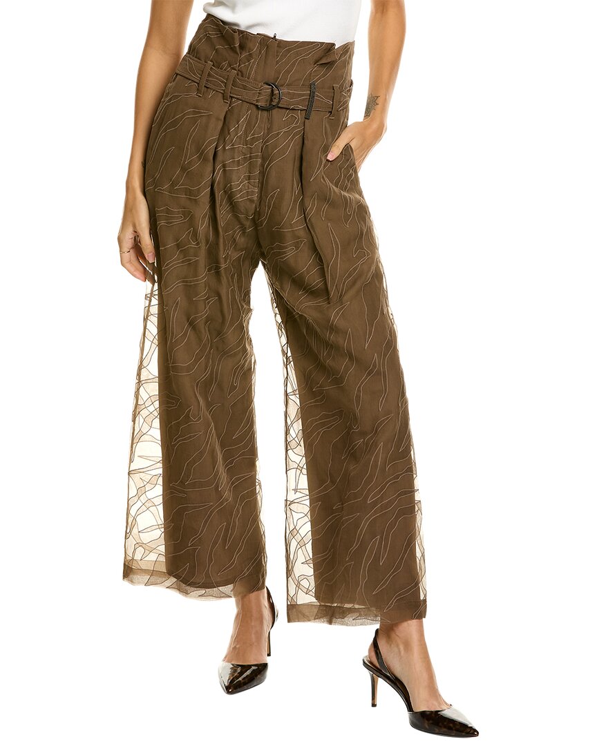 Brunello Cucinelli Embroidered Silk Pant 42 Multi