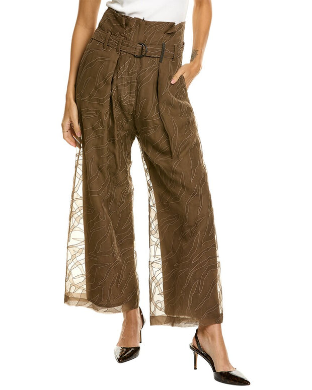 Brunello Cucinelli Embroidered Silk Pant