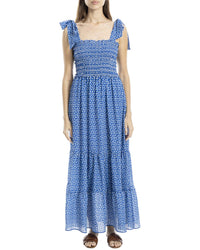 Max Studio Self Tie Smocked Bodice Maxi Dress Blue