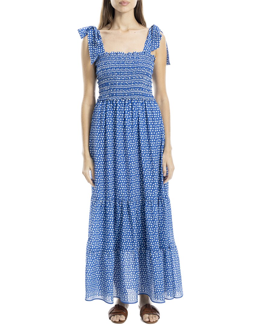 Max Studio Self Tie Smocked Bodice Maxi Dress Blue
