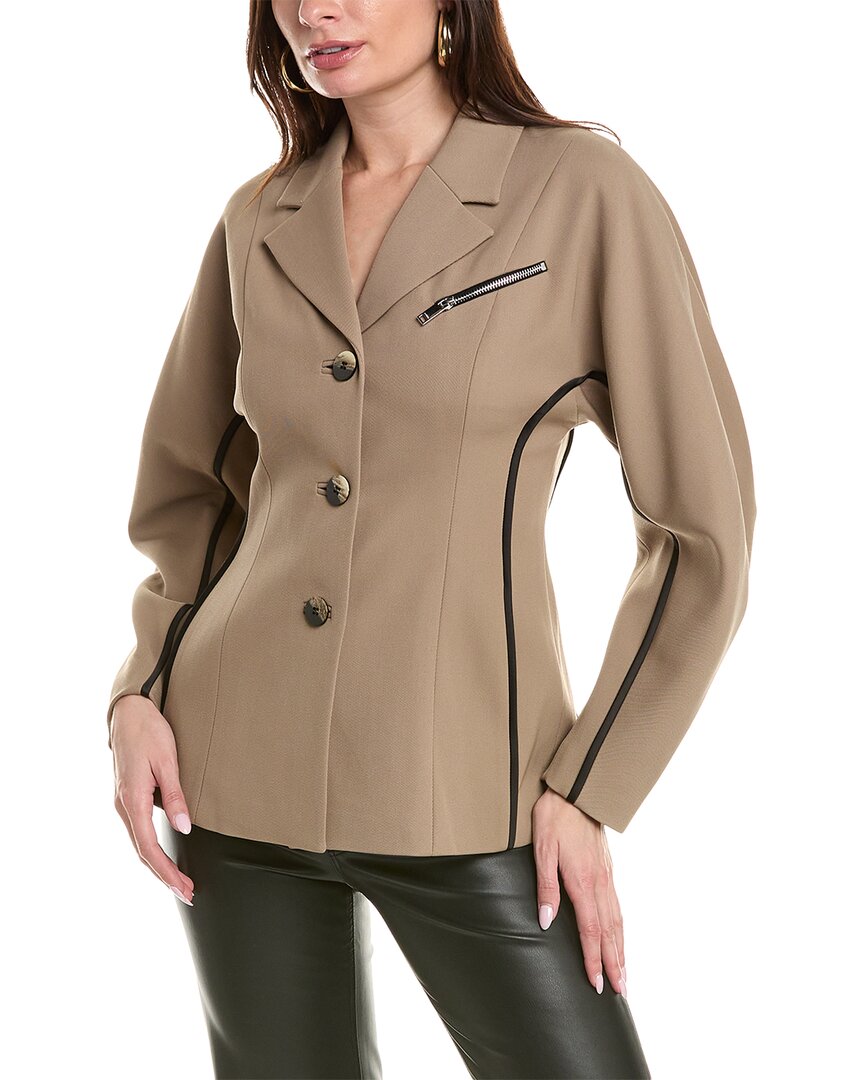 Ganni Twill Suiting Wool-Blend Blazer Beige 32
