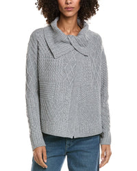 Incashmere Mix Cable Stitch Overlap Wool-Blend Cardigan