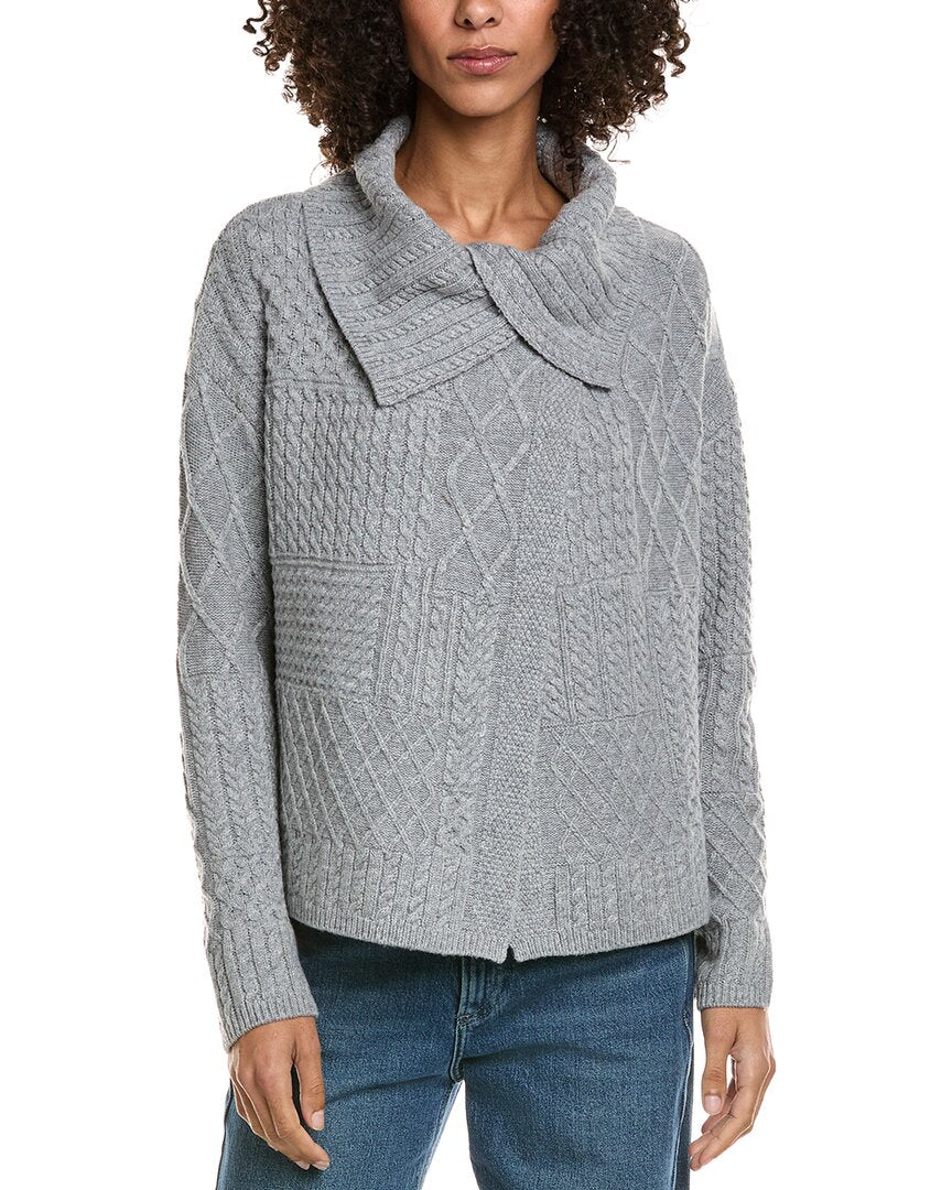 Incashmere Mix Cable Stitch Overlap Wool-Blend Cardigan
