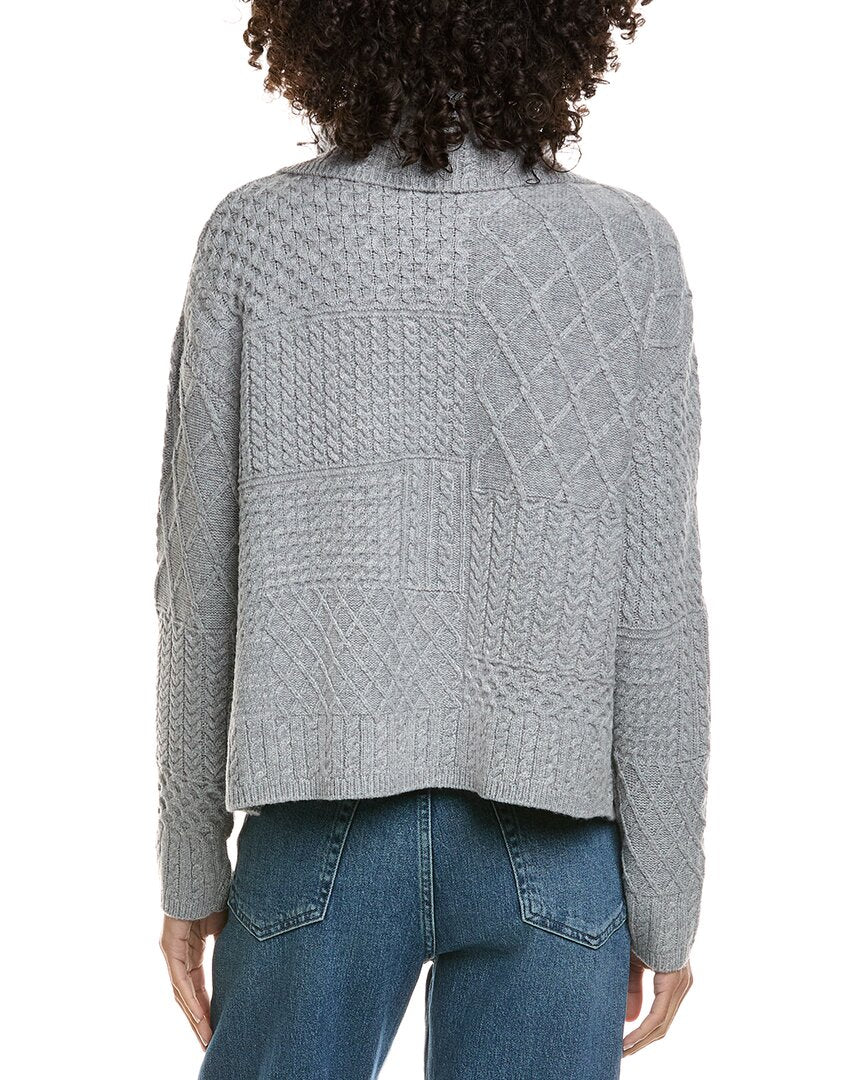 Incashmere Mix Cable Stitch Overlap Wool-Blend Cardigan