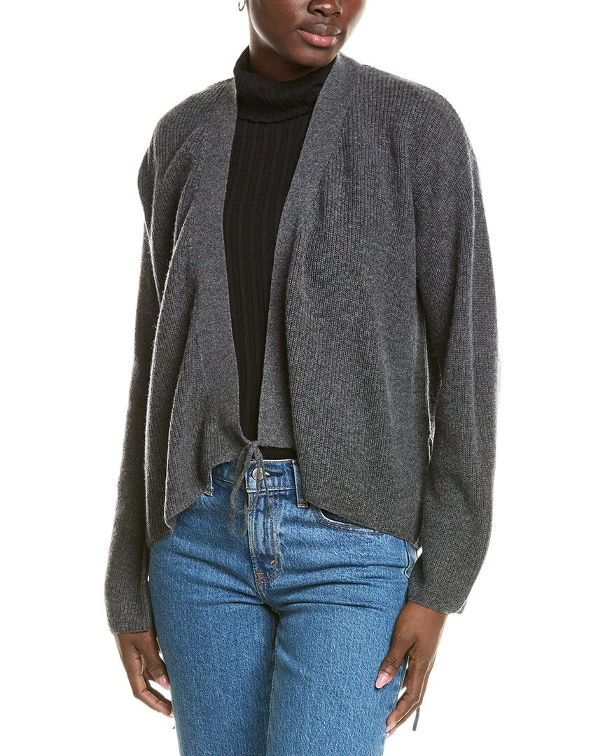 Brodie Cashmere Wool & Cashmere-Blend Ribbed Wrap Cardigan Grey