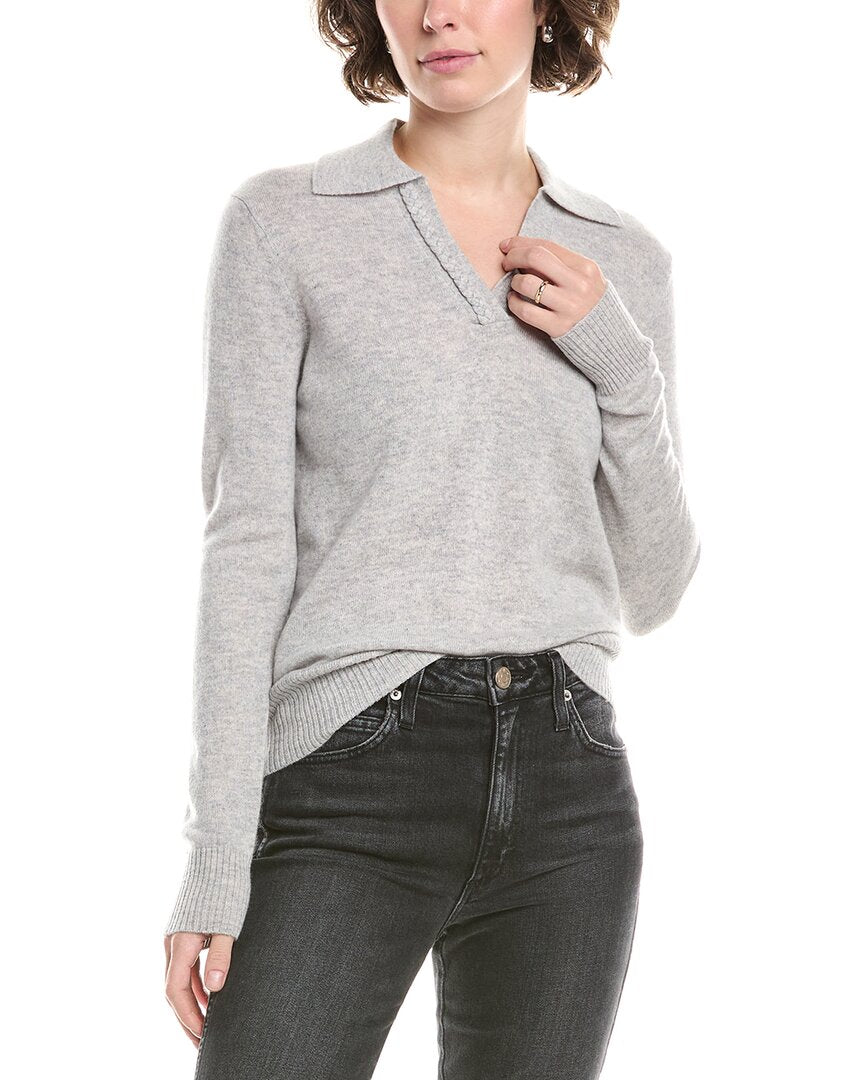 Incashmere Braided Trim Cashmere Polo Sweater