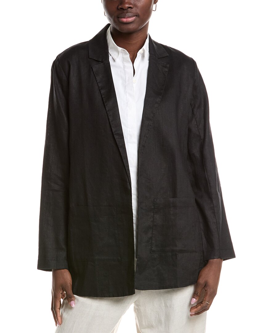 Eileen Fisher Notch Collar Long Linen Blazer
